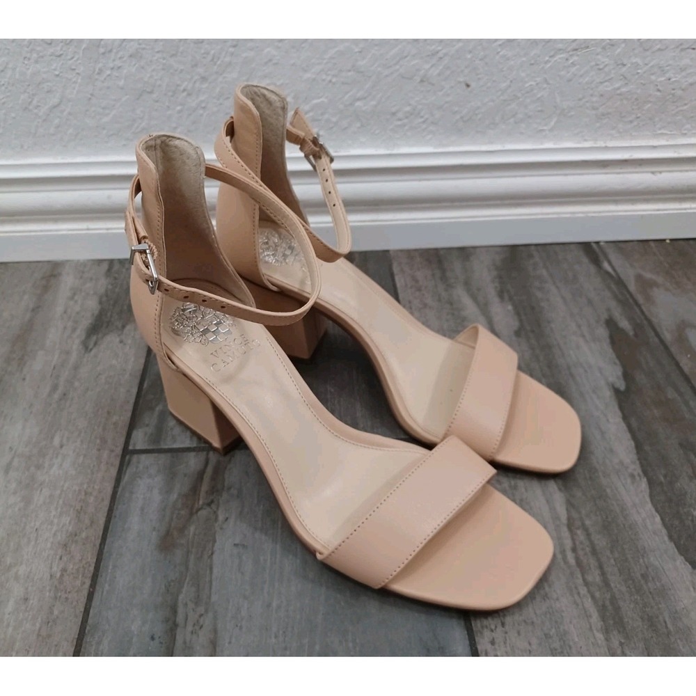 Vince Camuto Margry Ankle Strap Block Heel Sandals Beige Sz 9